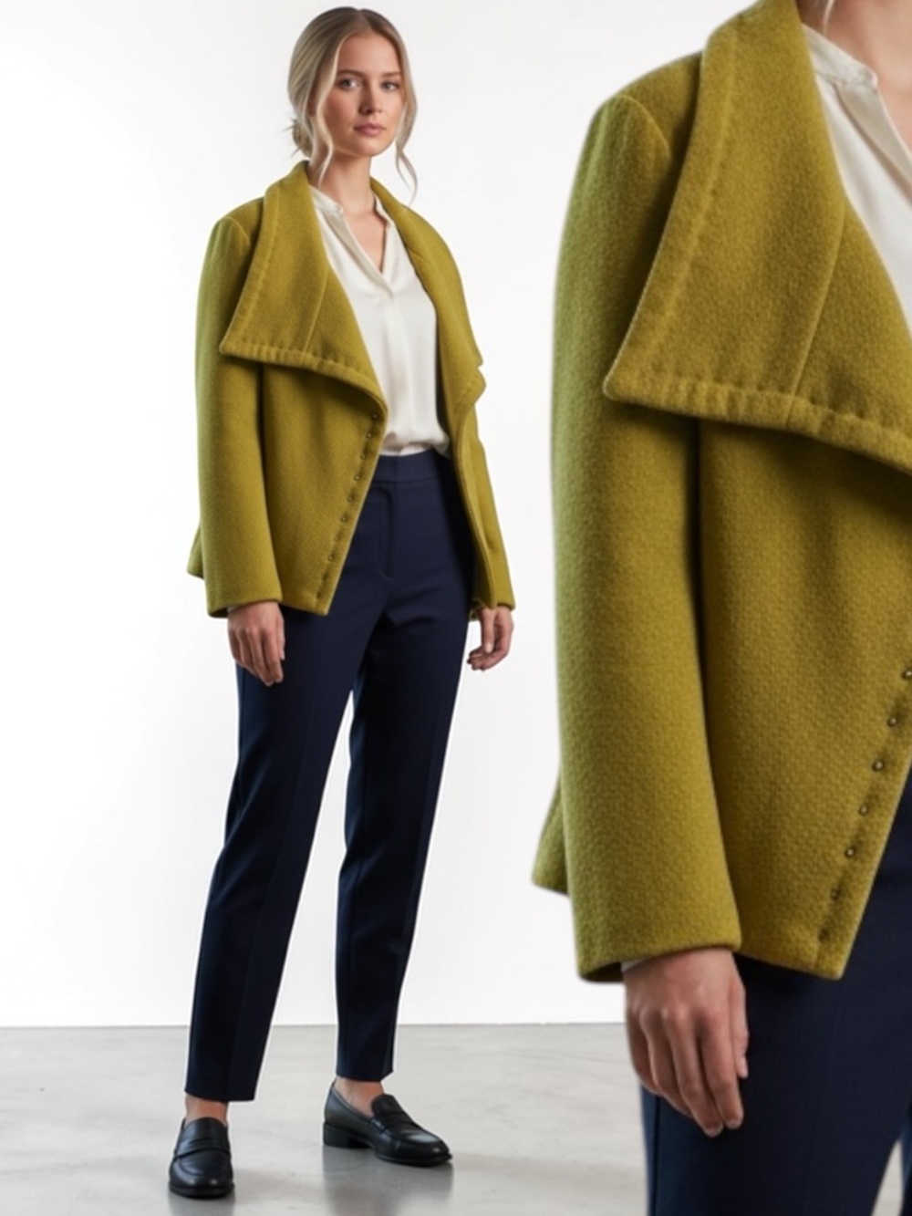 Handmade Statement Collar Jacket Chartreuse Green Beaded High Collar Boucle M